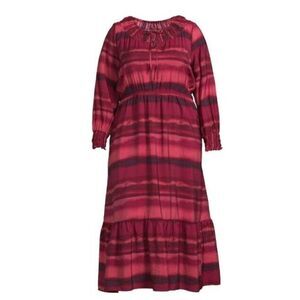TERRA & SKY Peasant Tiered Long Sleeve Maxi Dress Plus 28W Washy Stripe Rose NWT